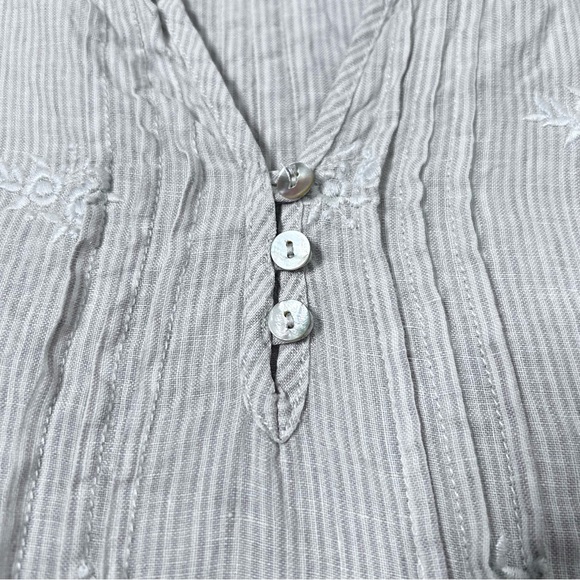 St. Tropez West Linen Sleeveless Tunic Tank Blouse Pleated Floral Embroidery LG - Picture 5 of 13